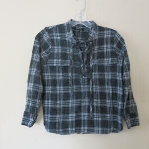 MADEWELL Terrace Wool Blend Top Lace Up Plaid Black White Size S